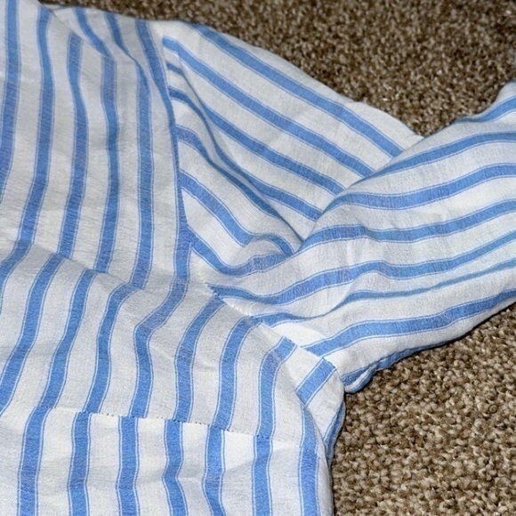 Lilly Pulitzer Lysa Tie Front Blue White Stripe Button Down Shirt - Picture 9 of 11